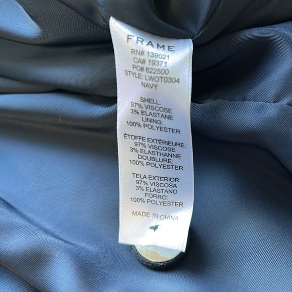 Frame Denim Piped Cropped Double Breasted Blazer Slit Cuff Navy Blue Sz 8 - Picture 13 of 16